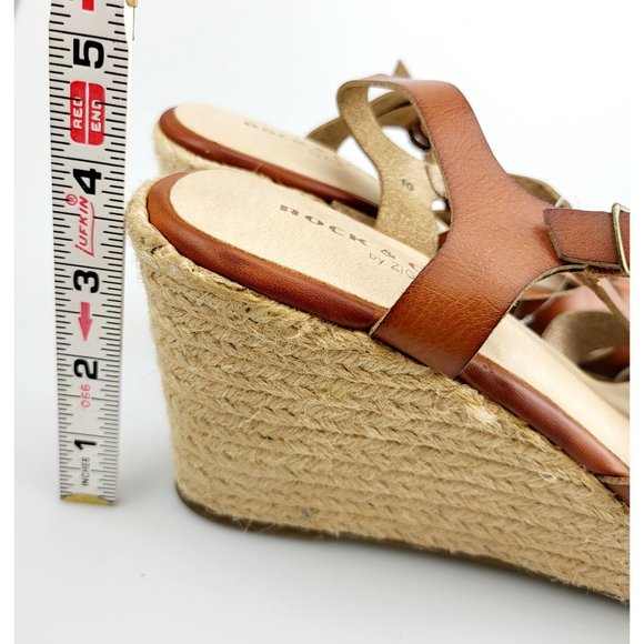 NEW ROCK & CANDY Brown Leather Espadrilles Wedge‎ 10 Platform Open Toe Strappy - Picture 5 of 13